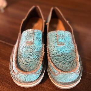 Ariat Turquoise Floral Embossed Loafers